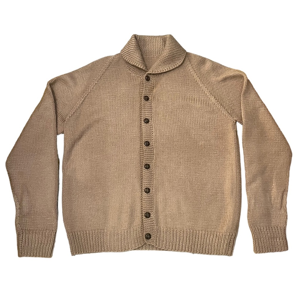 Handmade Hand Knit Tan Cardigan Sweater CottageCore Grandpa Grandma Sweater